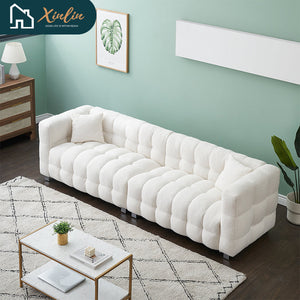 Free Shipping 102-Inch Pink Teddy Fleece Sofa for Living Room, Bedroom, or Apartment - Includes Two Chic Throw Pillows