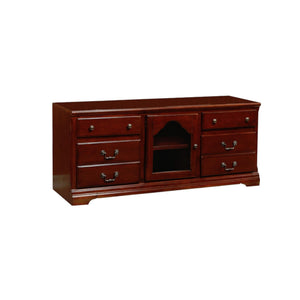 HMS 58\" Brown Wood and Glass TV Stand with Enclosed and Open Storage for Home Entertainment