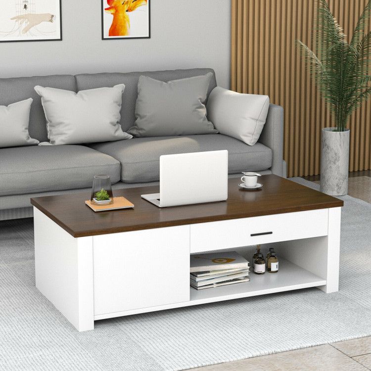 Modern Living Room Coffee Table with Front & Back Drawers & Compartments