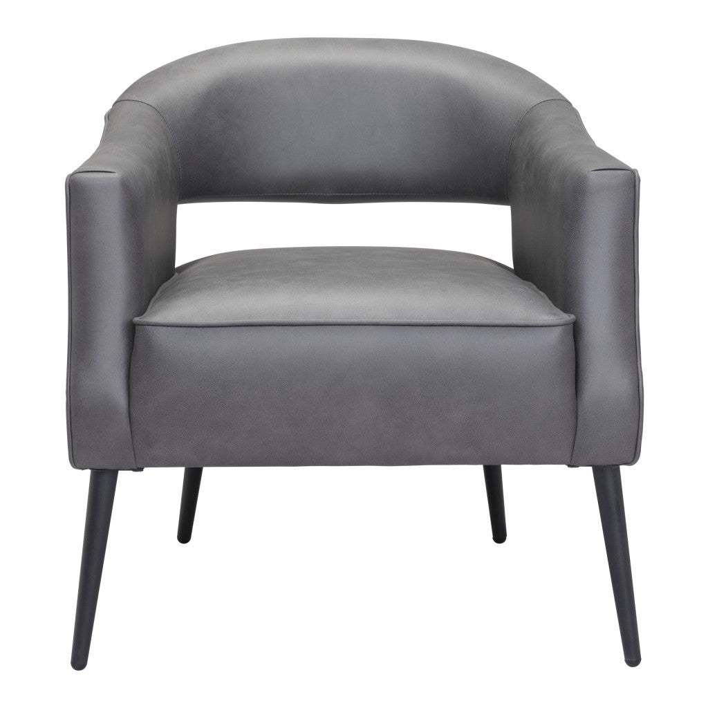 HMS 27\" Gray and Gold Faux Leather Arm Chair with Upholstered Seat Elegant Living Room Chair