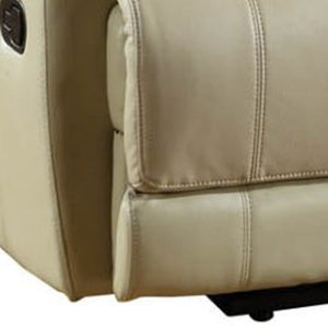 76" Modern Beige Manual Reclining Love Seat Extendable Feature Genuine Synthetic Leather Upholstery Massage Storage Included