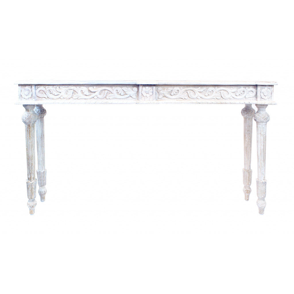 HMS 54\" Classic Antique Distressed Console Table White Solid Wood for Living Room Bedroom Hotel Farmhouse Home Decor