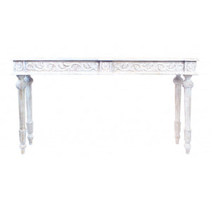 HMS 54\" Classic Antique Distressed Console Table White Solid Wood for Living Room Bedroom Hotel Farmhouse Home Decor