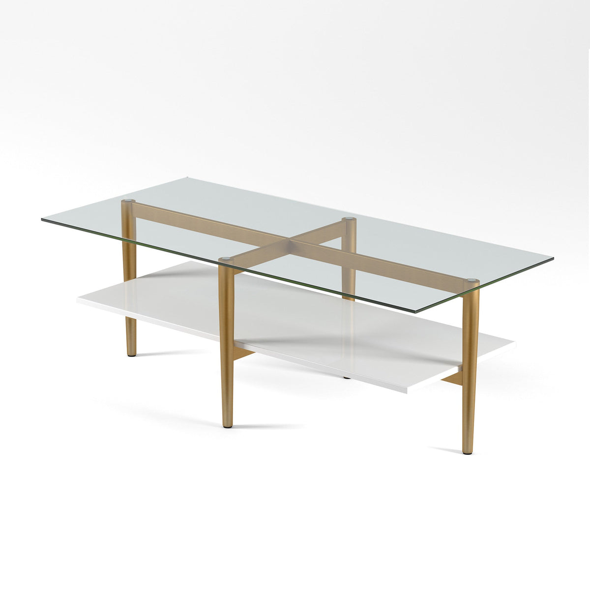 HMS 47\" Gold Tempered Glass and Steel Coffee Table with Shelf Living Room Furniture for Entry Sintered Stone Material