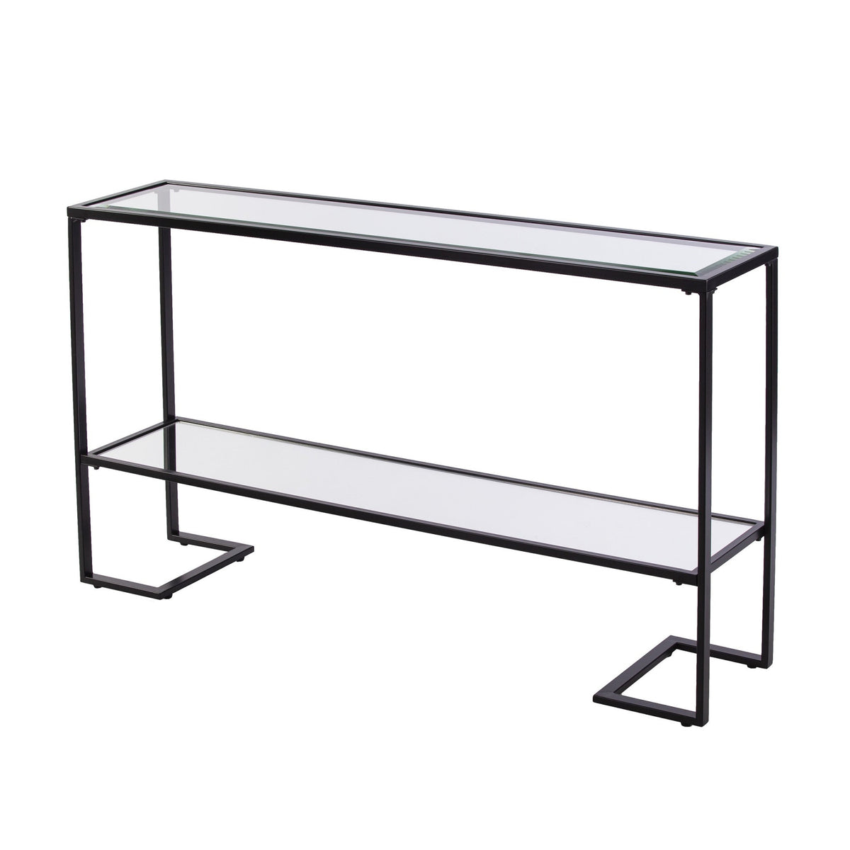 HMS 52\" Contemporary Luxury Sled Console Table Clear Black Glass Mirrored Shelves Made Marble Iron Living Room Hotel Bedroom