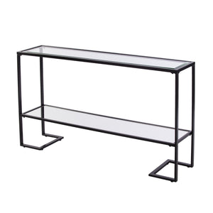 HMS 52\" Contemporary Luxury Sled Console Table Clear Black Glass Mirrored Shelves Made Marble Iron Living Room Hotel Bedroom