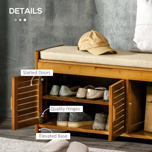 Brown Shoe Bench with Storage Cabinets Practical Shoe Rack with Hidden Storage Space