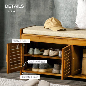 Brown Shoe Bench with Storage Cabinets Practical Shoe Rack with Hidden Storage Space