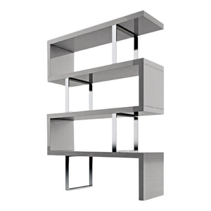 HMS 67 Three-Tier Etagere Bookcase in Gray and Silver Metal and Wood Three-Tier Bookcase