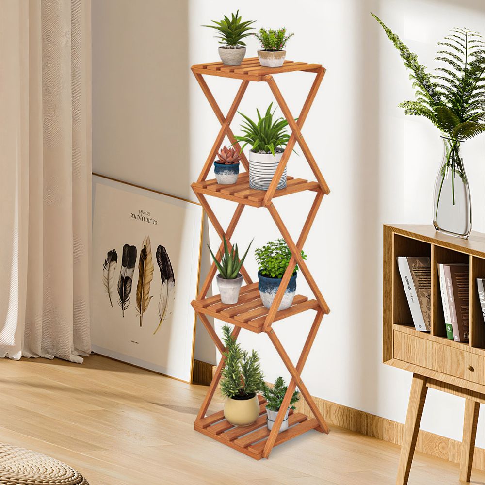 4-Tier Folding Plant and Free Standing Shoe Rack for Home Organization