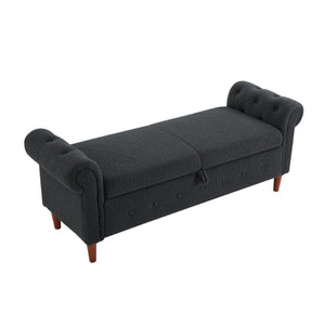 Grey Teddy Velvet Multifunctional Storage Rectangular Sofa Stool