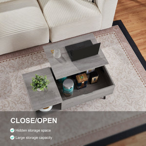 39\" Grey Lift Top Wood Coffee Table with Hidden Compartment and Storage Shelf for Living or Reception Room