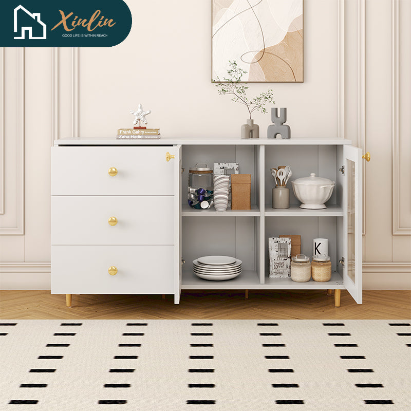 Frees Shipping Modern Minimalist Solid MDF Wood Side Cabinets Stylish Storage Lockers for Kitchen Dining Living Room Spaces