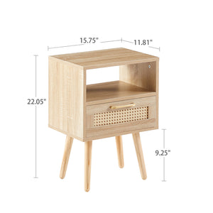 End Table with Drawer and Wood Legs, Modern Nightstand, Side Table for Living Room, Bedroom,natural
