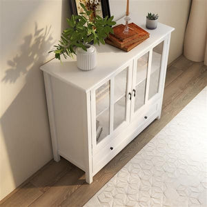 Double Glass Door Buffet Storage Cabinet with Unique Bell Handle for Living Room
