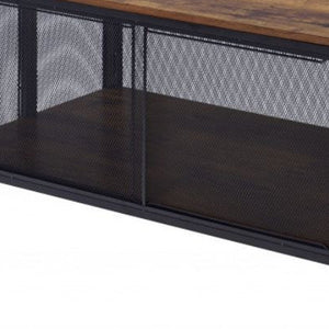 HMS 41 Brown & Black Wood and Metal Frame Coffee Table with Shelf for Living Room or Entry Stylish Furniture