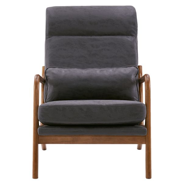 High Back Solid Wood Armrest & Backrest Indoor Leisure Chair Iron Frame with Bronzing Cloth Dark Grey for Living Room