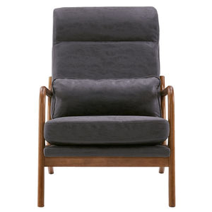 High Back Solid Wood Armrest & Backrest Indoor Leisure Chair Iron Frame with Bronzing Cloth Dark Grey for Living Room