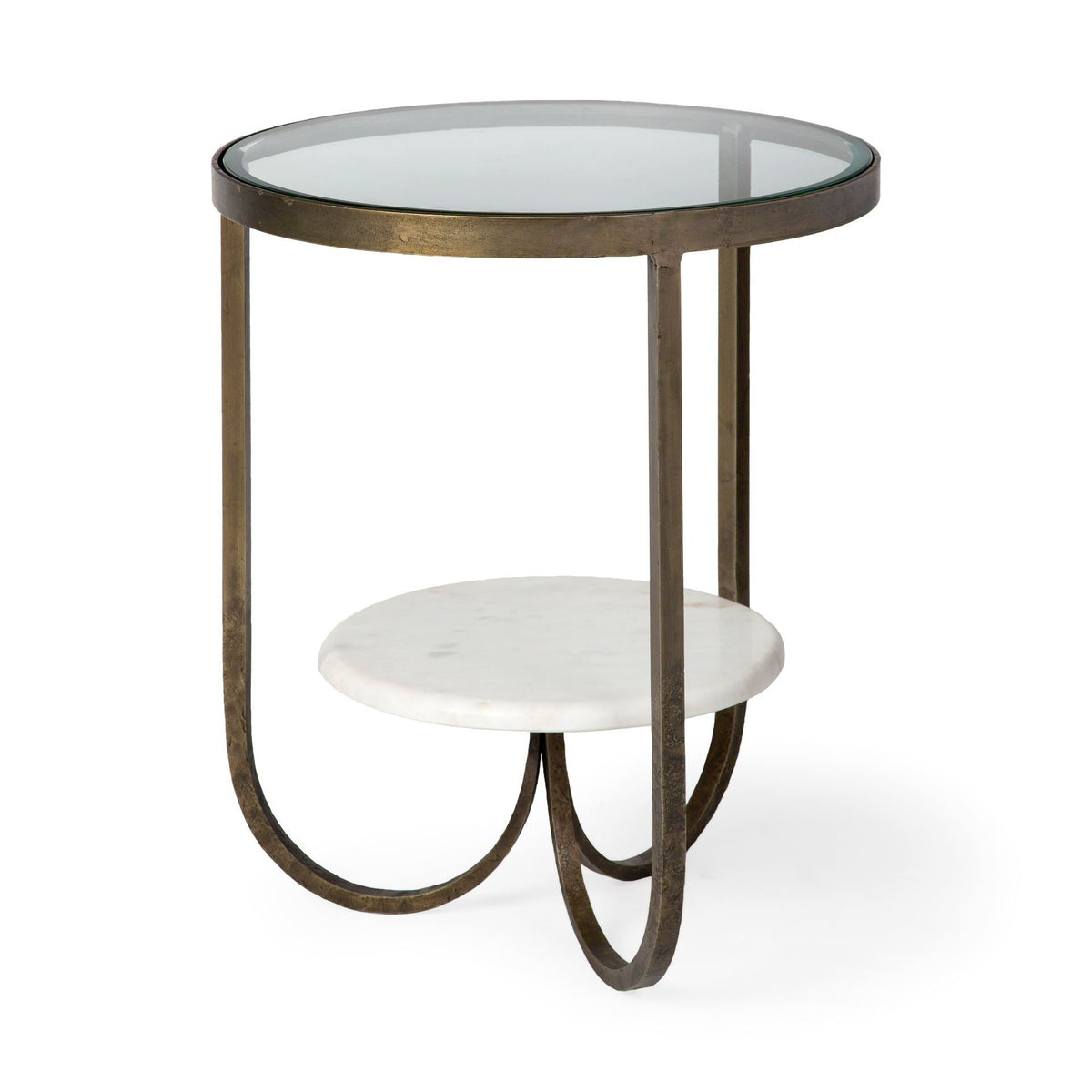 HMS 24\" White Glass Round End Table European Style Tea Table for Living Room Home Furniture with Wooden Base