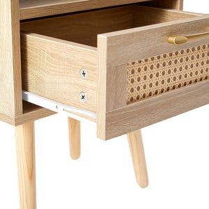 End Table with Drawer and Wood Legs, Modern Nightstand, Side Table for Living Room, Bedroom,natural