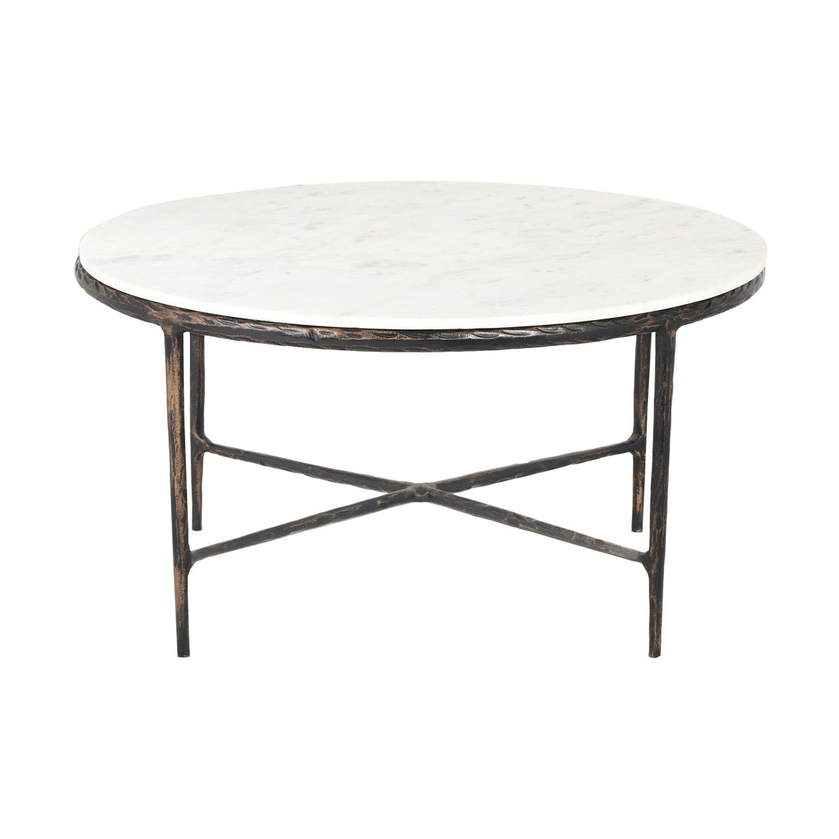 HMS 36\" White and Brown Genuine Marble and Aluminum Round Coffee Table