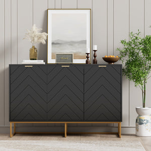 US Overseas Warehouse Free Shipping Black Storage Buffet Cabinet 3 Doors Sideboard Cabinet with Adjustable Shelf
