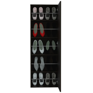 HMS Stylish Black Wengue Wall-Mounted Shoe Rack Cabinet Space-Saving Home Furniture with Mirror
