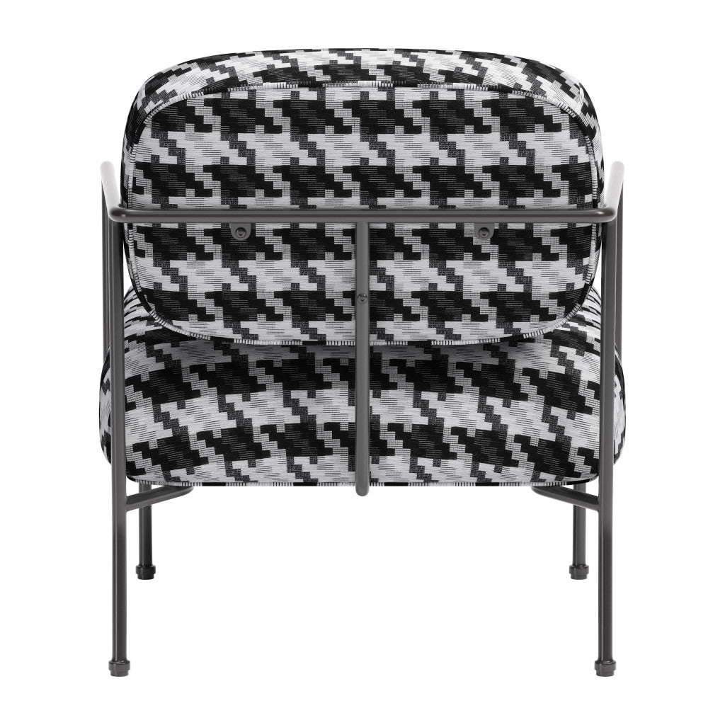 HMS 29 Black and White Upholstered Houndstooth Arm Chair for Living Room
