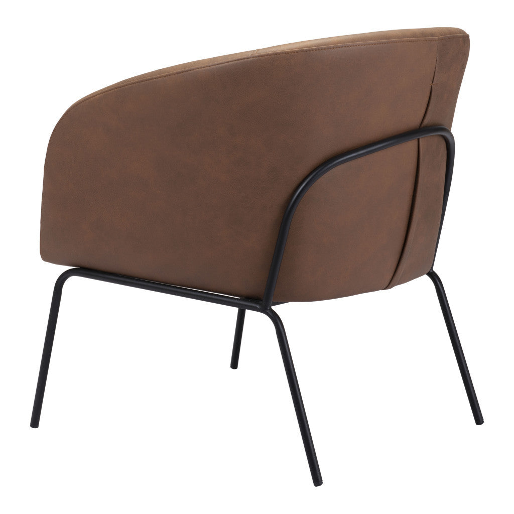 HMS 28\" Brown & Black Faux Leather Club Chair with Upholstered Seat Elegant Living Room Chair
