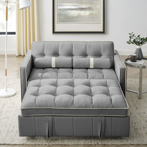 Modern Luxury 55.5 Inch Pull-Out Sleep Sofa Bed 2-Seater Loveseat Couch with Side Pockets Velvet Material Extendable Feature