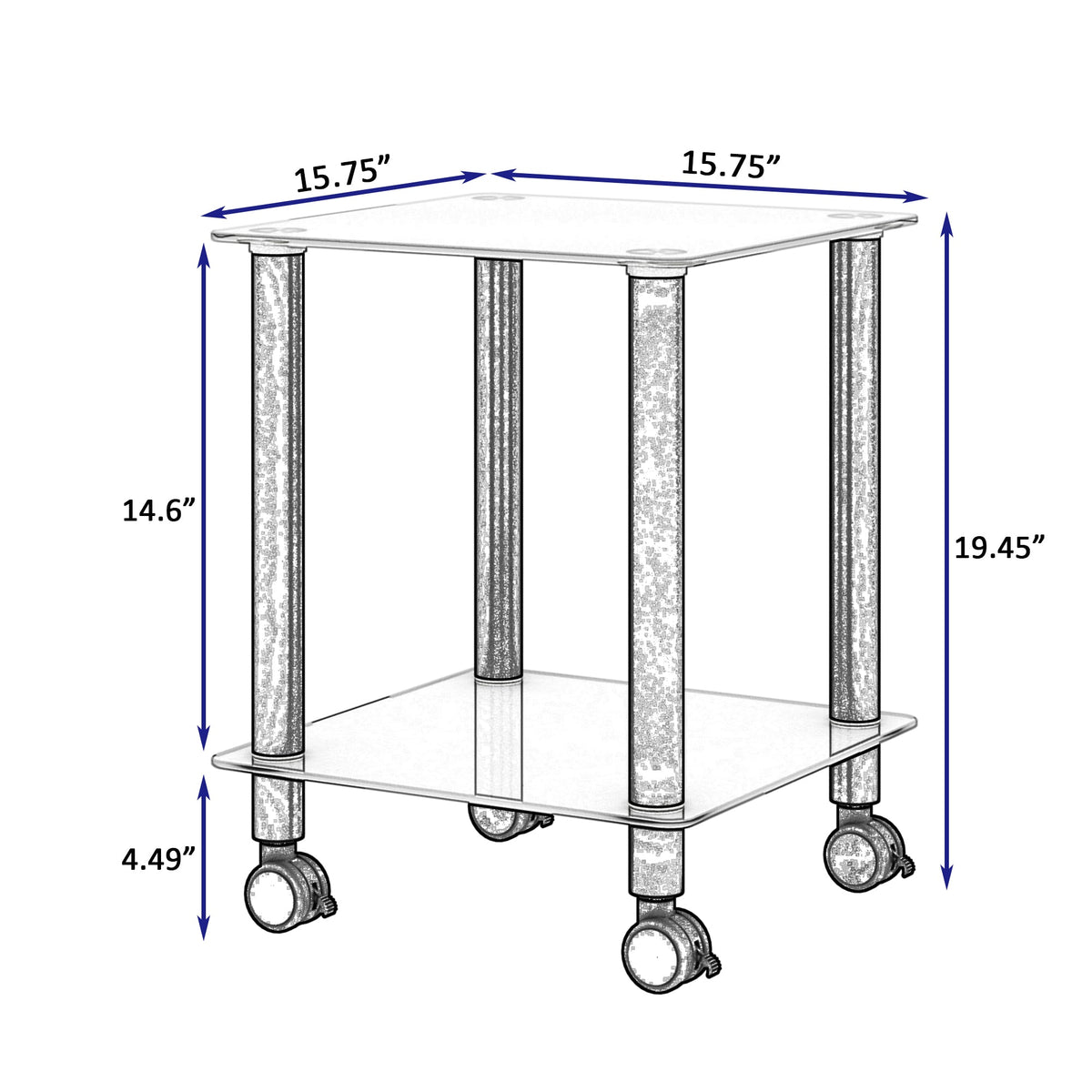 Movable Living Room Tables , Glass Sofa Table with Wheels , Easy to Move 3 Options Setting