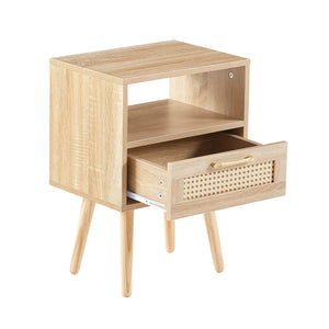 End Table with Drawer and Wood Legs, Modern Nightstand, Side Table for Living Room, Bedroom,natural