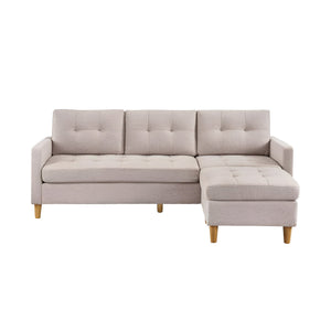 HMS 87 Beige Polyester Blend Chesterfield L-Shape Sofa Set for Home Living Rooms with Ottoman & Natural Legs