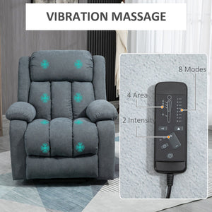 Big and Tall Grey Fabric Recliner with Electric Lift and Massage Remote Control