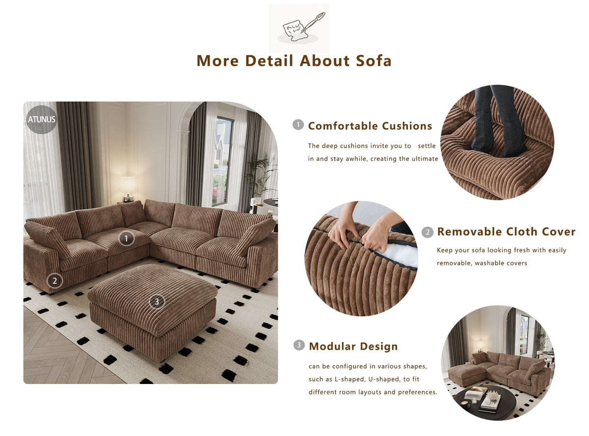 ATUNUS USA in Stock Drop Shipping Sofa American Traditional Living Room Furniture Corduroy Modular Sectional Couch Sofa Sets
