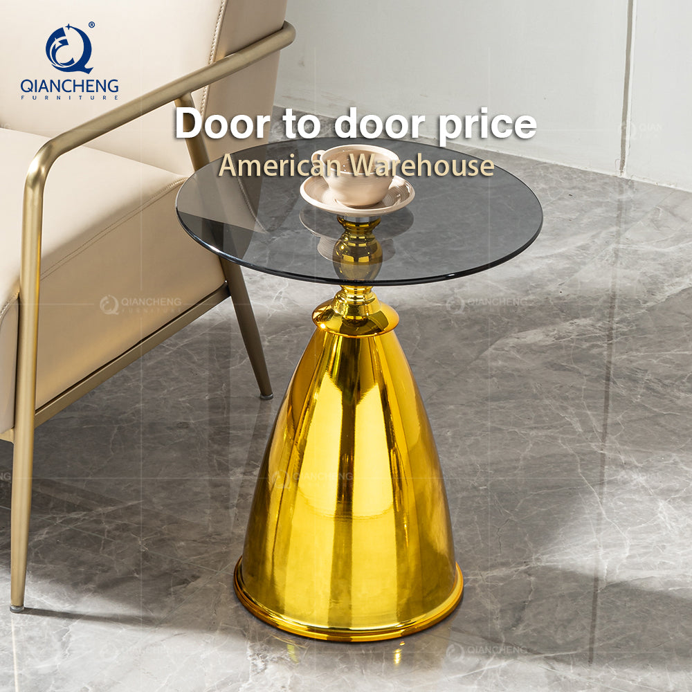 Modern Glass Sofa Side Table Beside Corner Table Living Room Balcony Gold Metal Round Coffee Table