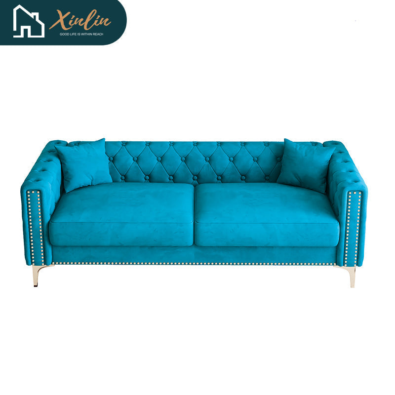 Modern 83-Inch Triple Mid-Century Upholstered Velvet Sofa Free Shipping for Living Room Dining Bedroom Fabric Metal Material