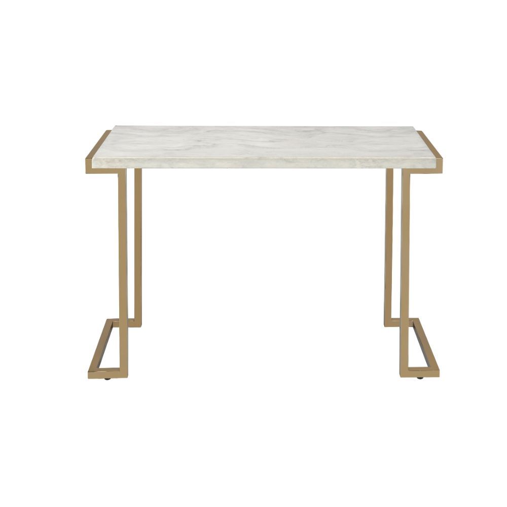 HMS 44\" White and Gold Faux Marble & Iron Sled Coffee Table