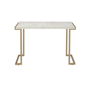 HMS 44\" White and Gold Faux Marble & Iron Sled Coffee Table