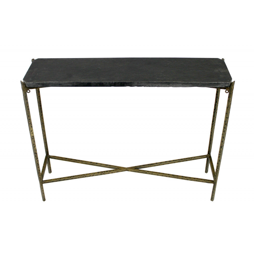 HMS 32\" Luxury Console Table Black Gold Stone Frame Convertible for Entry Living Room Bedroom Hotel Use Classic Rustic Marble