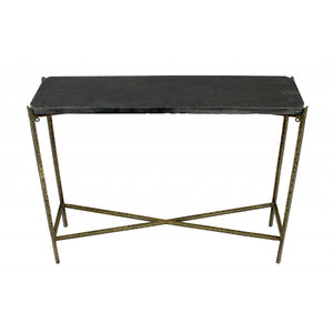HMS 32\" Luxury Console Table Black Gold Stone Frame Convertible for Entry Living Room Bedroom Hotel Use Classic Rustic Marble