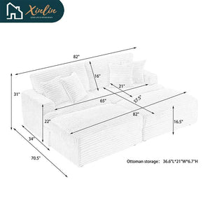 Modern 82-Inch Corduroy Sofa Two Storage Feet 4 Throw Pillows New Living Room Office Fashion Darling American Warehouse Dining