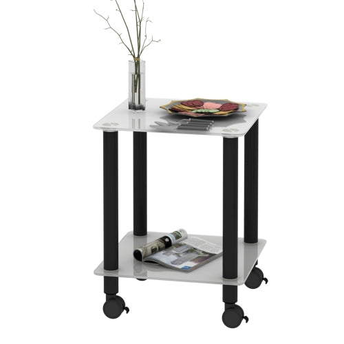 Movable Living Room Tables , Glass Sofa Table with Wheels , Easy to Move 3 Options Setting