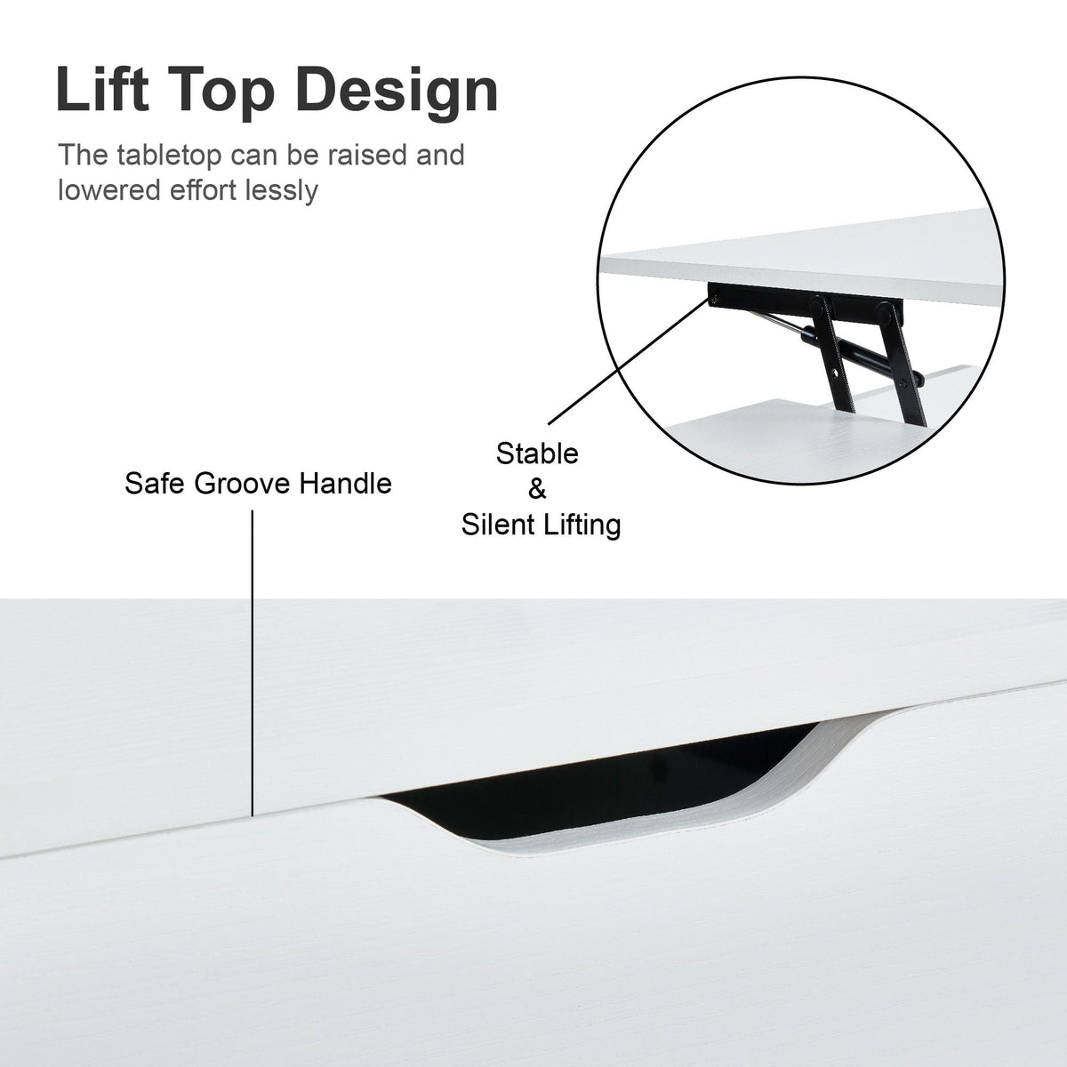 39\" White Lift Top Coffee Table with Hidden Compartment and Storage Shelf for Living Room or Reception Wood Material