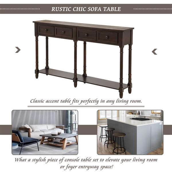 Espresso Console Table with Two Storage Drawers and Bottom Shelf for Living Room or Entryway Easy Assembly Console Sofa Table