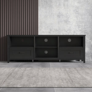 HMS 70 Black MDF Wood TV Stand Contemporary Design Enclosed and Open Storage TV Console for Living Room or Farmhouse Use