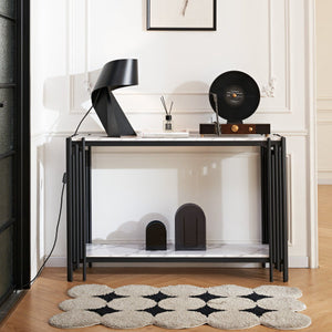 2-Story Marble Decorative Console Table - Black