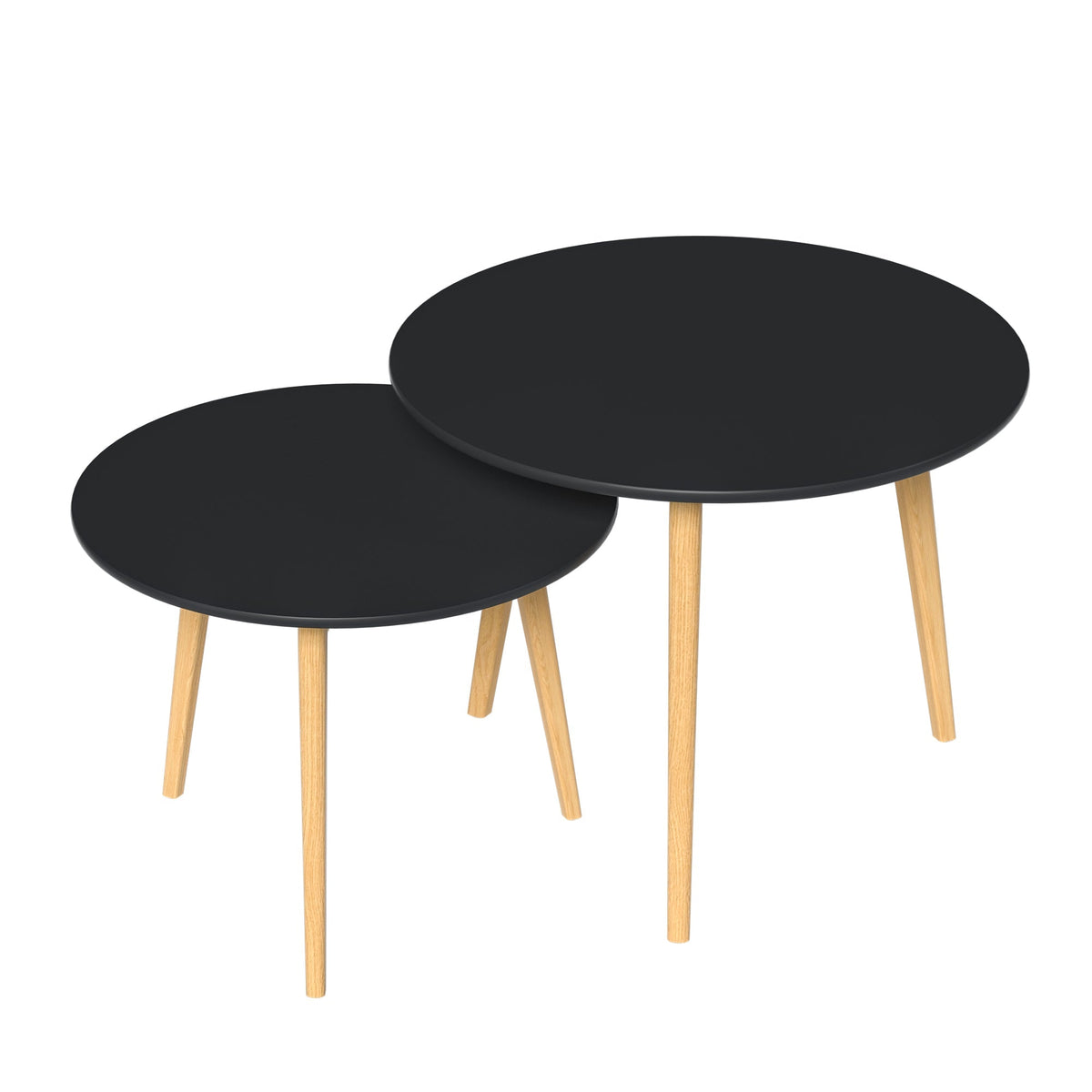 HMS Set of Two 20\" Nordic Style Round Nested Tables Wood Brown and Black Living Room Furniture