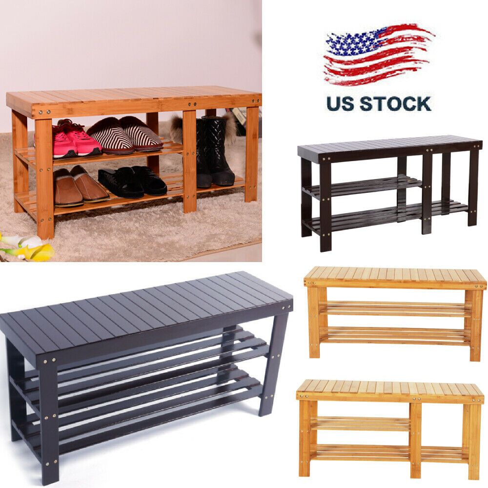 90cm 3-Tier Bamboo Shoe Rack Storage Seat Organizer Entryway Bench for Convenient Shoe Storage