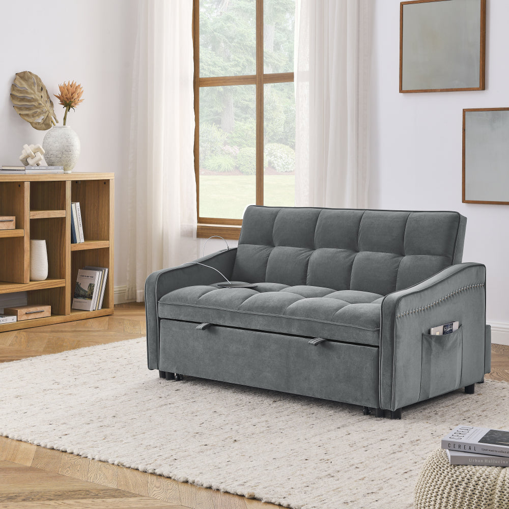 Loveseats Sofa Bed with Pull-out Bed,Back and Two Arm Pocket,Type C and USB Charging